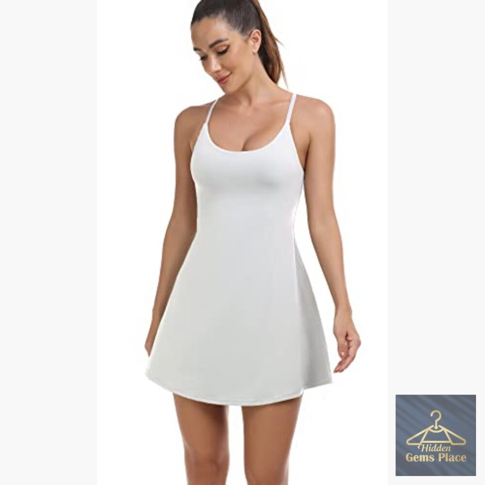 Sleeveless Athletic Dress with Built-in Shorts, Adjustable Straps, Pockets - Picture 4 of 7